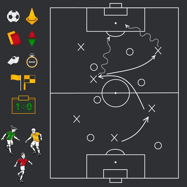 Campo de fútbol con conjunto de iconos — Archivo Imágenes Vectoriales