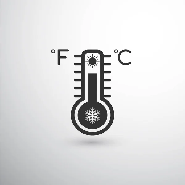 Termómetro icono negro con fahrenheit y celsius — Vector de stock