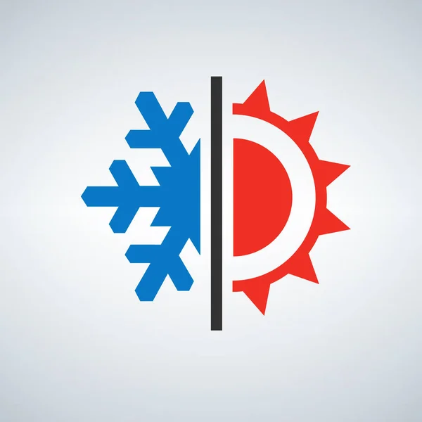 Sol símbolo quente e frio e floco de neve — Vetor de Stock