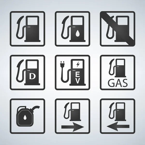 Gas station - fuel pump road signs. — Stock Vector