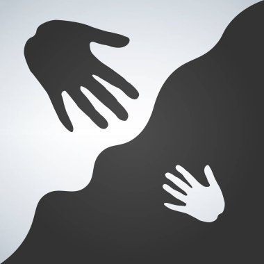 Yetişkin ve çocuk ellerinde siyah ve beyaz. Çocuk kavramı kaydetmek. Yok rasism.