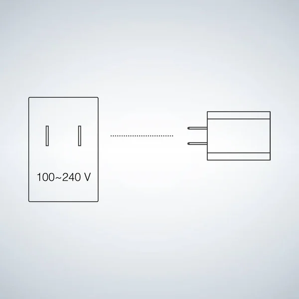 Stromanschluss und Steckdose. Ladegerät für Elektrogeräte. Ladegeräte-Konzept, Vektorflache Abbildung — Stockvektor