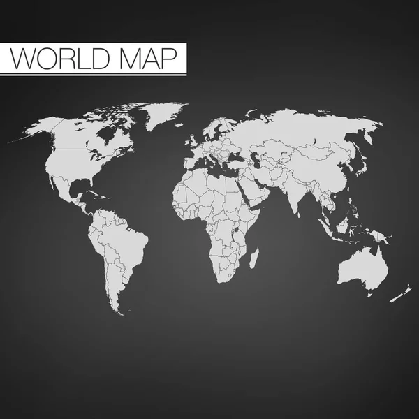 Blank Black Mappa del mondo isolato su sfondo nero. Miglior modello vettoriale popolare per sito web, relazioni annuali, infografica . — Vettoriale Stock
