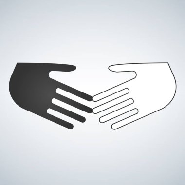 Irkçılık düz simgesi durdurmak. Siyah ve beyaz el sallıyor. Dostluk, global uluslararası iş el salla. Vektör illüstrasyon izole bir arka plan üzerinde. Hayır ırkçılık.
