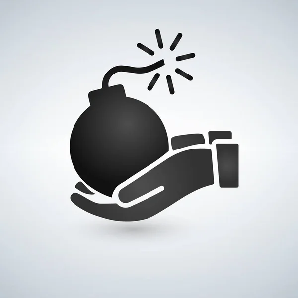 Hands holding bomb. Black and white. — Stock Vector