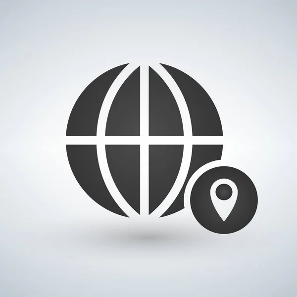 Minimale wereldbol icoon met gps-locatie in cirkel, vectorillustratie — Stockvector