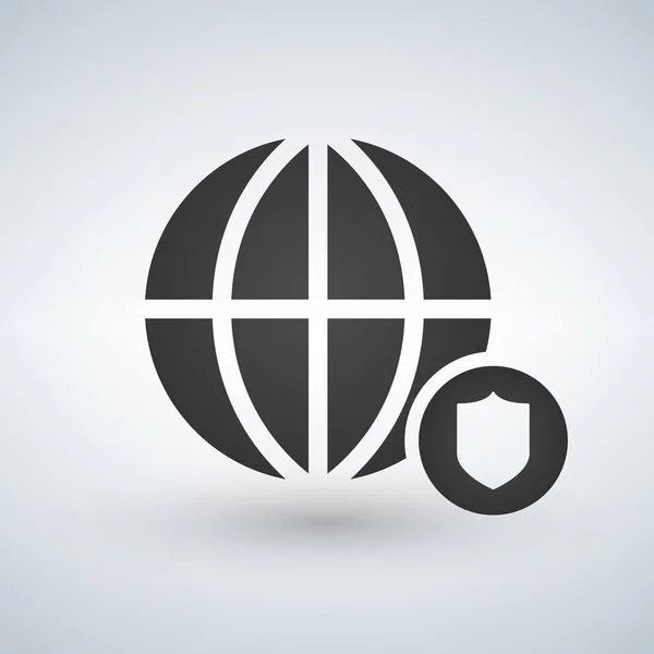 Ícone globo mínimo com ícone escudo em círculo, ilustração vetorial isolado —  Vetores de Stock