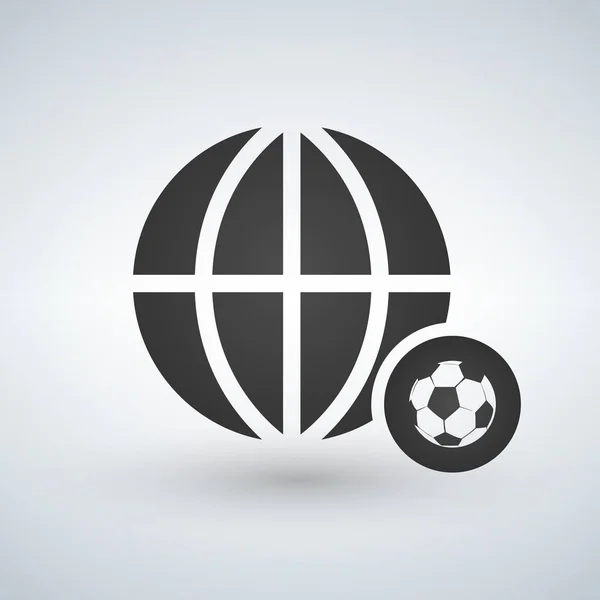 Icona del globo minimo con pallone da calcio in cerchio, illustrazione vettoriale isolato — Vettoriale Stock