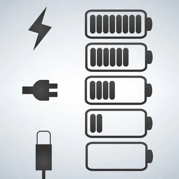 Vector batterijpictogram. Kosten van hoog naar laag. Plug en bliksem pictogram — Stockvector