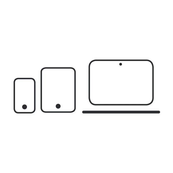 Moderne elektronische Geräte. Linienvektordarstellung von Laptop, Tablet und Telefon. — Stockvektor