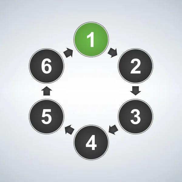 Diagrama de círculo com seis elementos, modelo infográfico, vetor — Vetor de Stock