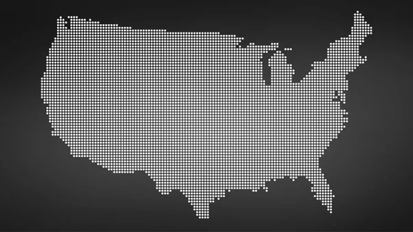 Mapa pontilhado dos EUA, ilustração vetorial isolada sobre fundo preto —  Vetores de Stock