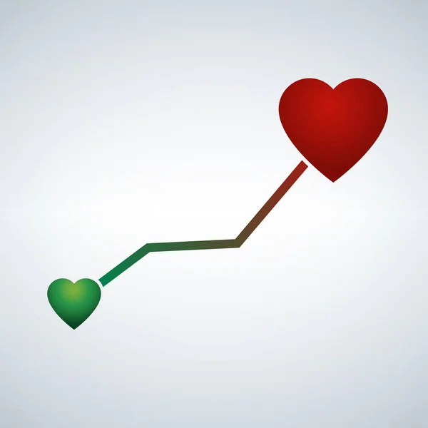 illustration of life line with heart shape from small green to big red