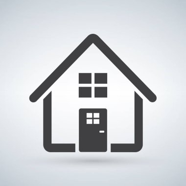 Ev simgesini vektör. Ev. Girin, kavram hoş geldiniz. Beyaz arka planda bina oturum göl kenarında. Grafik tasarım, logo, Web sitesi, sosyal medya, kullanıcı arabirimi, trendy düz stil mobil uygulaması