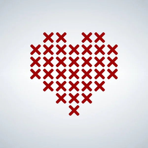 Corazón abstracto hecho de cruces rojas, corazón de puntada — Archivo Imágenes Vectoriales