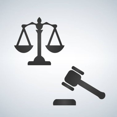 Yargıç Icons set. ölçekler, açık artırma hummer, illüstrasyon izole beyaz arka plan üzerinde vektör