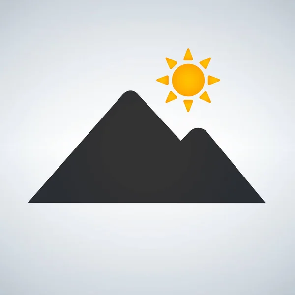 Βουνά, το εικονίδιο ήλιου διανυσματικά εικονογράφηση που απομονώνονται σε λευκό — Διανυσματικό Αρχείο