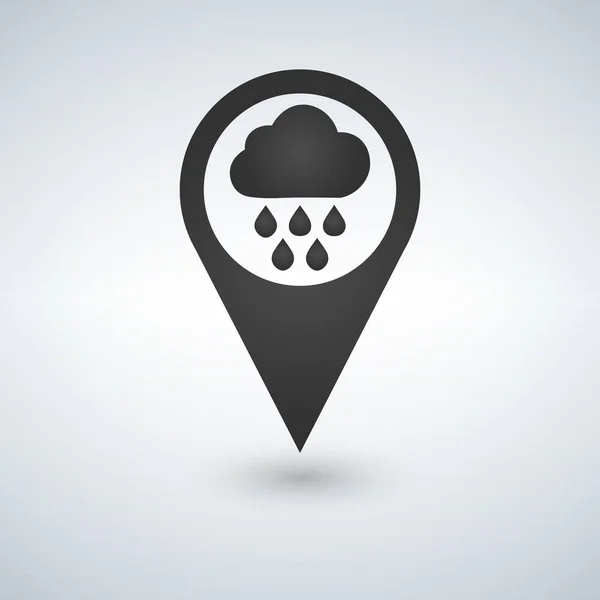 Kaart aanwijzer met regen en cloud pictogram. — Stockvector