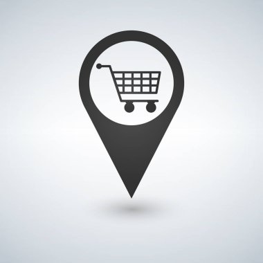 Alışveriş sepeti işaretçi vektör simgesi beyaz arka plan üzerinde izole.