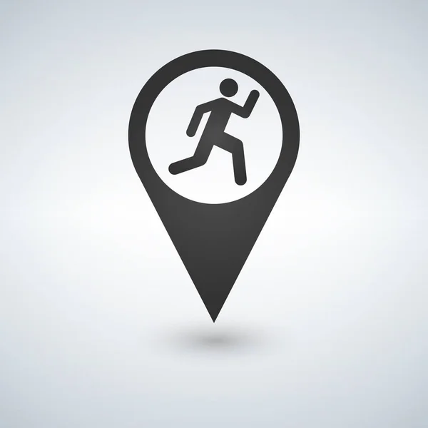 Map pointer. man running icon. Flat design style. — Stock Vector