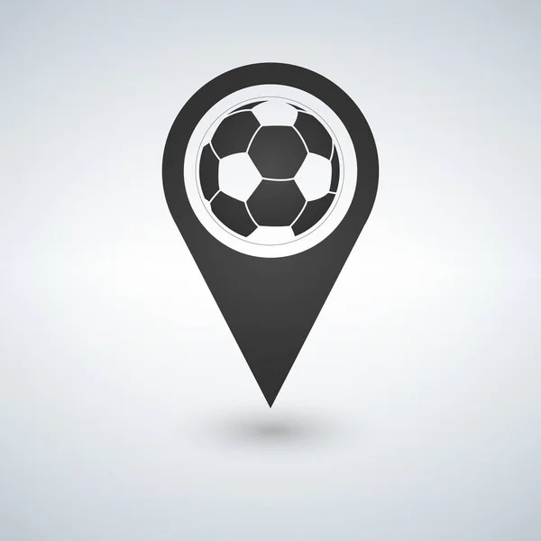 Fútbol bola icono mapa pin. Pin de mapa de pelota de fútbol. Ilustración vectorial . — Archivo Imágenes Vectoriales