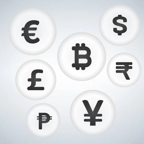 Světové Měny Znamení Vektor Bublina Tlačítko Ikona Sada Šablon — Stockový vektor