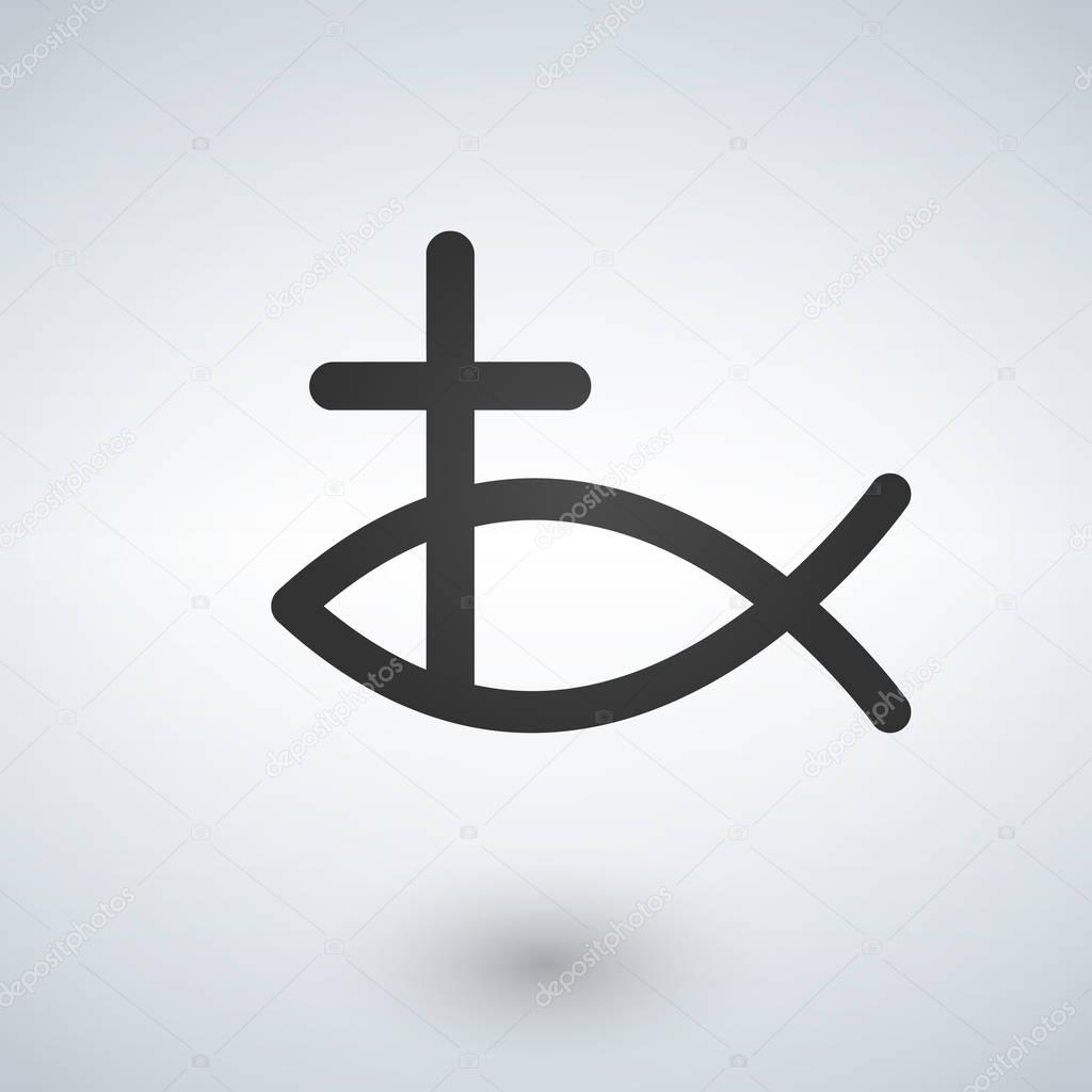 Jesus Fish and cross Icon . Vector illustration