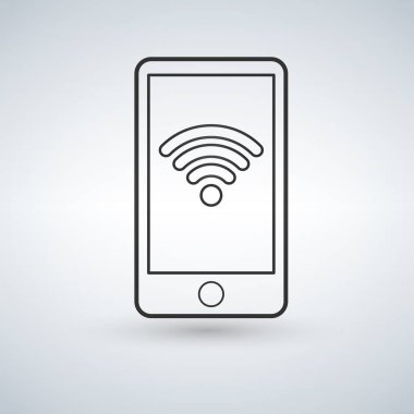 Wifi sembolü ile Smartphone anahat simgesi. Vektör tasarım şablonu.