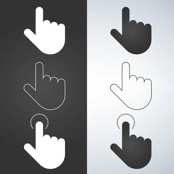 Fare clic sull'icona della mano impostata, fare clic sull'icona della mano vettore, design piatto. Illustrazione bianca e nera . — Vettoriale Stock
