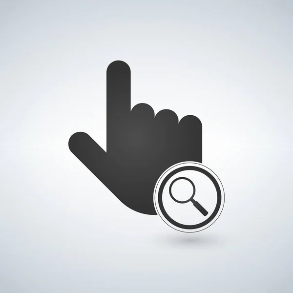 Ilustración de un cursor de ratón de mano puntiagudo aislado con una lupa, ilustración vectorial . — Vector de stock