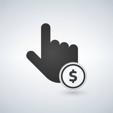 El basit simgesini tıklatın. Döviz Alım Satım işareti. İmleç işaretçi simgesi. Ödemek ya da para almak için. Circle gölge ile düz düğme. Vektör çizim.