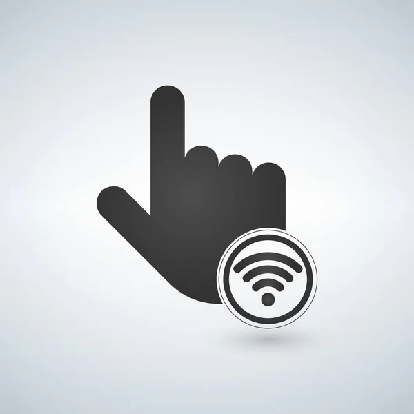 Tangan penunjuk tetikus dengan tanda Wifi Ikon Vektor Terisolasi Hitam . - Stok Vektor