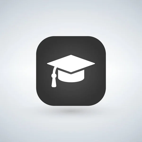 Beyaz mezuniyet Cap simge siyah app web düğmesini, vektör illust — Stok Vektör