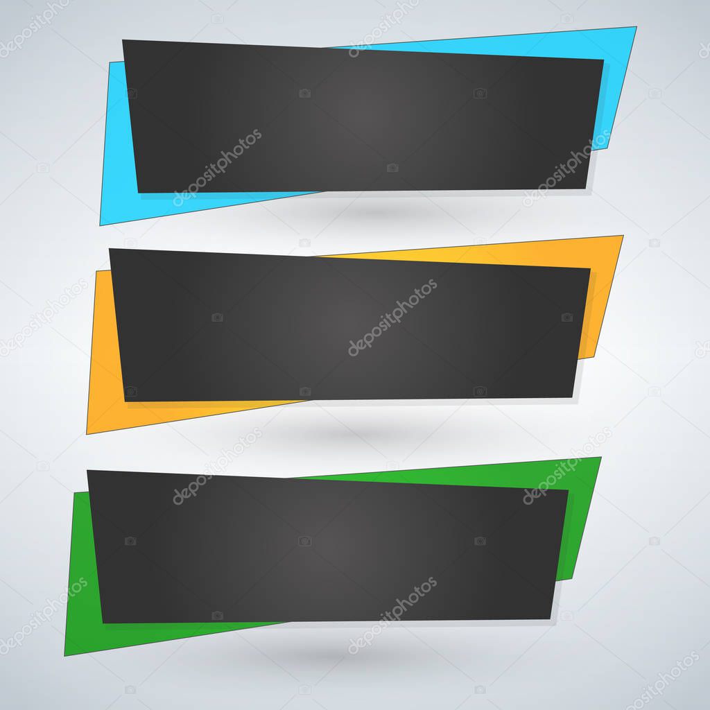 Set of trendy flat geometric vector banners. Green blue and yell