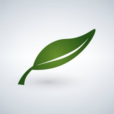 Yeşil yaprak düz simgesi. Beyaz arka plan üzerinde izole vektör çizim.