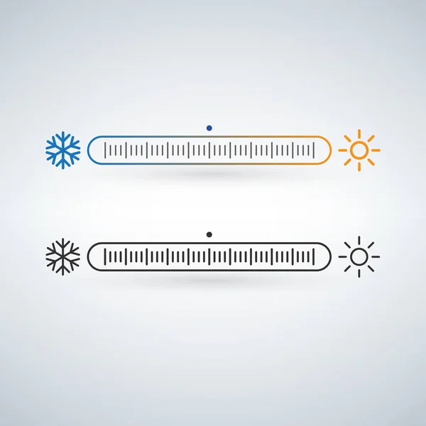 Temperatur eller väder controller med snöflinga och solen, säsong särskild ikon. Vektorillustration isolerade på vit bakgrund. Färg och svart version. — Stock vektor