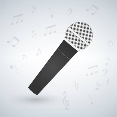 Notları ile beyaz arka plan üzerinde izole mikrofon. vektör çizim.