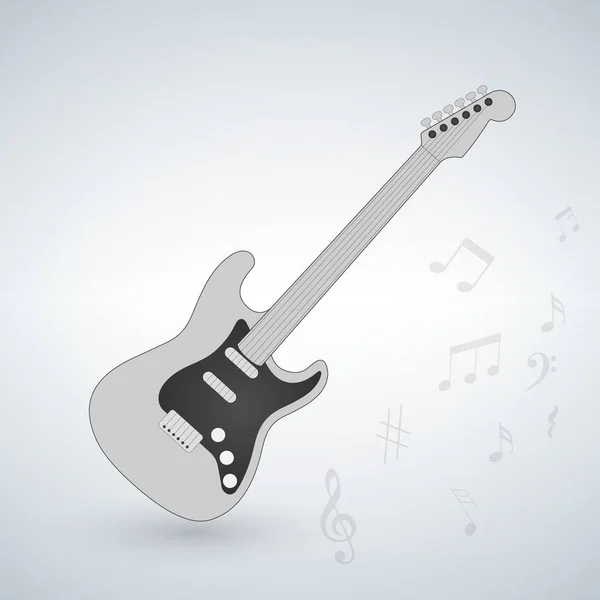 Elektromos gitár, zene jegyzetek a háttérben. vektoros illusztráció. Rock zene eszköz. — Stock Vector