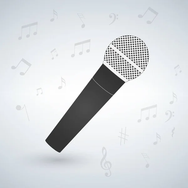 Microphone isolé sur fond blanc avec des notes. illustration vectorielle . — Image vectorielle