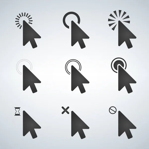 Black Computer mouse click cursor arrow icons set. Illustration vectorielle isolée sur fond moderne . — Image vectorielle
