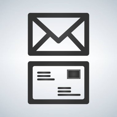 iki zarf simgeleri, ön ve arka yüzüne damga ile. Modern arka plan üzerinde izole illüstrasyon vektör. Doğrusal tasarım.
