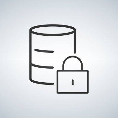 Doğrusal veritabanı, sunucu izole düz Web mobil simgesiyle kilit simgesi. Modern arka plan üzerinde izole vektör çizim.