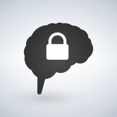 Beyin kilit beyin güvenlik Logo tasarımı. Beyaz arka plan üzerinde izole vektör çizim.