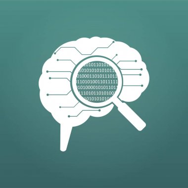 Devre levhasını insan beyni. Cpu bilgisayar sisteminin merkezi kavramı Illustration. Büyüteç camı Matrix. Modern arka plan üzerinde izole vektör illystration.