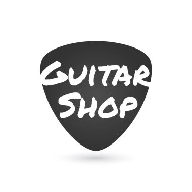 Gitar store, müzik dükkanı vektör logo, etiket, işareti. Gitar çekme grafik resmini