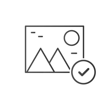 fotoğraf simgesini onay işareti, beyaz arka plan üzerinde izole vektör çizim ile satır.