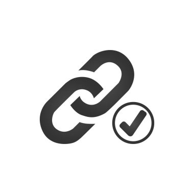 Bağlantı simgesini onay işareti ile. Doğrulanmış ya da çalışma bağlantı kavramı. Beyaz arka plan üzerinde izole vektör çizim