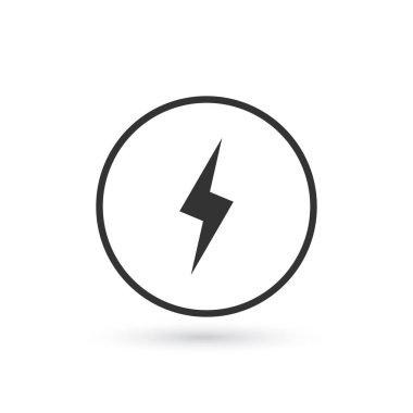 Yıldırım ikonuna. Enerji vektör simgesi, şimşek işareti. gri arka planı düz sembolü şarj.