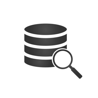 Veritabanı, sunucu izole düz Web mobil simgesiyle arama simgesini veya Büyüteç Camı. Modern arka plan üzerinde izole vektör çizim.