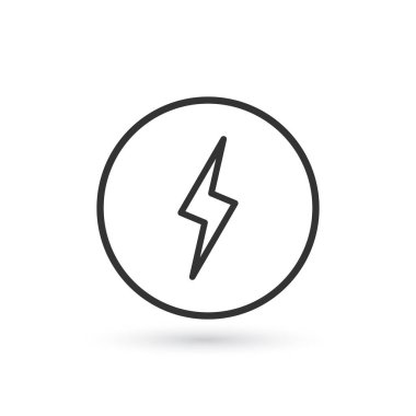 Yıldırım ikonuna. Enerji vektör simgesi, şimşek işareti. gri arka planı düz sembolü şarj